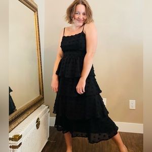 Textured Tier Black Dress